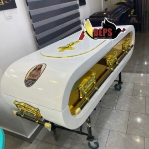 Custom White With Gold Cross Casket